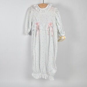 NEW Vintage Little Me 80s Infant Lace Collared Gown White Floral Baby One Size